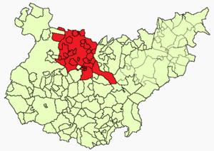 Localização da comarca de Tierra de Mérida - Vegas Bajas na província de Badajoz