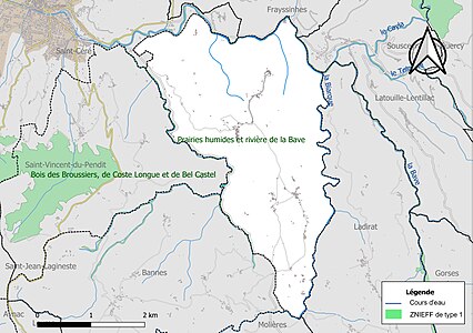 Carte de la ZNIEFF de type 1 sur la commune.