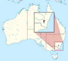 Mapo de Aŭstralio kun Aŭstralia Ĉefurba Teritorio indikita