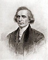 Eine Zeichnung vom Kopf und den Schultern Philip Freneaus in schwarzem Anzug und weißen Halstuch.