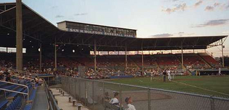 The grandstand at a baseball stadium