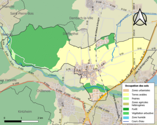 Carte en couleurs présentant l'occupation des sols.