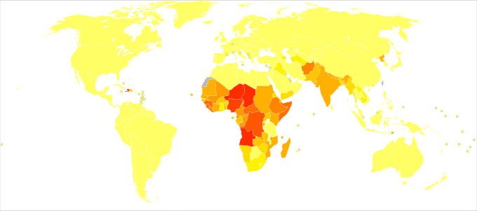 Anys de vida ajustats per discapacitat (DALY) per a la diftèria per 100.000 habitants el 2004