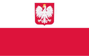 Flaga II Rzeczypospolitej z herbem państwowym w latach 1927–1939 oraz używana przez rząd RP na uchodźstwie.