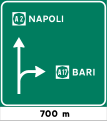 Preavviso di intersezione di autostrade a 700 m (caso uscita normale)