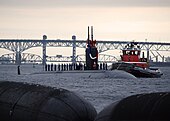 Miami returns home to Submarine Base New London following a five-month deployment conducting operations in the United States Sixth Fleet area of responsibility. (15 December 2011)