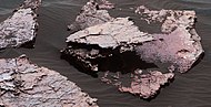 Probable mud cracks appearing as ridges, as seen by Curiosity Rover.