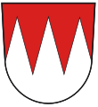 Stadt Gerolzhofen In Rot drei gekürzte silberne Spitzen.