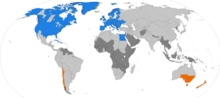 World[mrtav link] map. Europe, most of North America, parts of southern South America and southeastern Australia, and a few other places use DST. Most of equatorial Africa and a few other places near the equator have never used DST. The rest of the landmass is marked as formerly using DST.