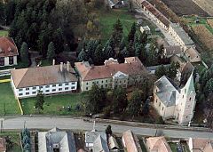 The Ráday palace and Church from above