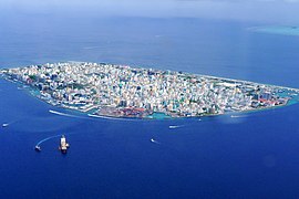 Aerial view o the hale o Malé proper on the eponymous island