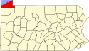 Harta statului Pennsylvania indicând comitatul Erie