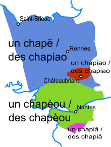 Carte de la Haute-Bretagne montrant les variations de prononcation du pluriel selon les régions.