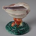 Salt, coloured glazes, moulded in relief, c. 1880, naturalistic shell