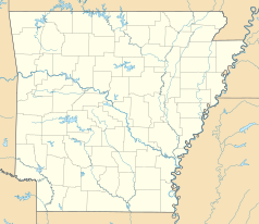 Mapa konturowa Arkansas, po prawej nieco u góry znajduje się punkt z opisem „West Memphis”