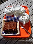 Chocolate cake and tea service.jpg