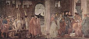 XVI=Le Crucifiement de saint Pierre et la dispute avec Simon le Magicien, Lippi.