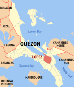 Bản đồ của Quezon với vị trí của Lopez