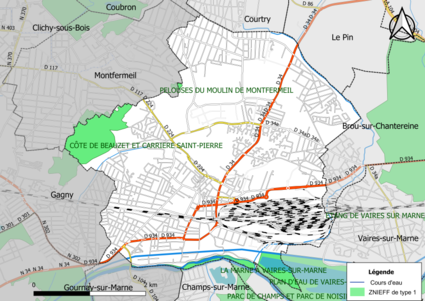 Carte des ZNIEFF de type 1 de la commune.