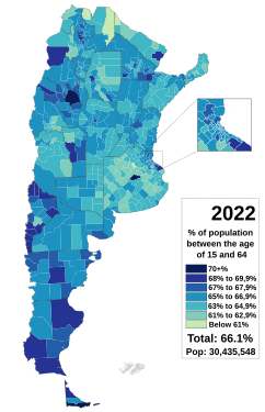 Argentinos entre los 15 y 64 años por municipio