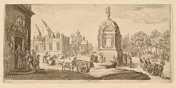 Chantier urbain, d'après Nicolas de Son, 1625-1637, estampe à l'eau-forte et au burin, 1/1, Musée des Beaux-Arts de Nancy, Inv. TH.99.15.1140