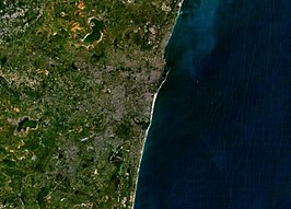 Satellietfoto van Chennai, gemaakt door de NASA Landsat-satelliet op een hoogte van circa 47.500 m