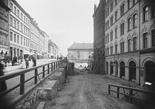 Sänkning av Hornsgatan vid blivande Hornsgatspuckeln, 1901.