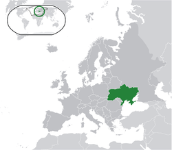 Местоположбата на  Украина  (зелено) на Европскиот континент  (серо)