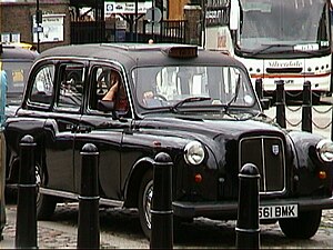 Een Hackney, een klassieke Londense taxi