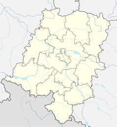 Mapa konturowa województwa opolskiego, blisko centrum u góry znajduje się punkt z opisem „Popielów”