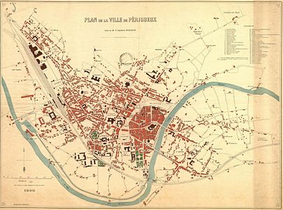 Carte de la ville de Périgueux en 1899.