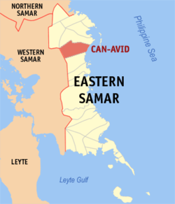 Mapa ng Silangang Samar na nagpapakita sa lokasyon ng Can-avid.