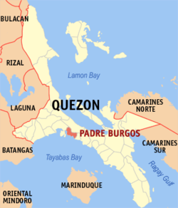 Mapa ng Quezon na nagpapakita sa lokasyon ng Padre Burgos.