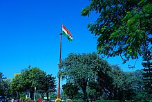 One of its kind 120 ft tall teak wood flag post - replica of the original flag post where the Indian flag was hoisted for the first time in Hyderabad in September 1948