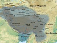 Mapa Tibetanskog carstva na vrhuncu njegove snage (period 780. - 790.)