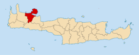 Localização do município de Chania na unidade regional homónima