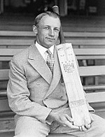 Australian captain Don Bradman scored a century in Australia's First Test win.