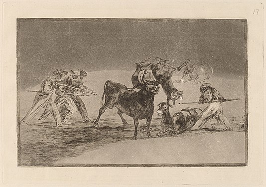 17. Español: Palenque de los moros hecho con burros para defenderse del toro embolado English: The Moors Use Donkeys as a Barrier to Defend Themselves against the Bull Whose Horns have been Tipped with Balls