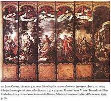 The Four Elements (Los Cuatro Elementos). 6 sheets Byōbu, oil on canvas, 242 x 324, Franz Mayer Museum.