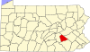 Mapa de Pensilvania con la ubicación del condado de Lebanon