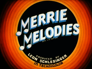 The classic Merrie Melodies title card from 1938.