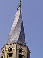A spiraled church tower roof, cloister, Loiret, France