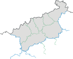 Mapa konturowa kraju usteckiego, po lewej nieco na dole znajduje się punkt z opisem „Okounov”