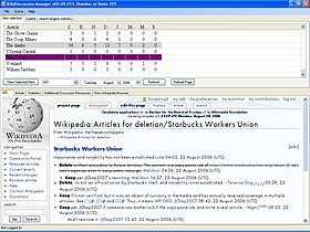 A screenshot of WikiDiscussion Manager 0.8.14 beta.