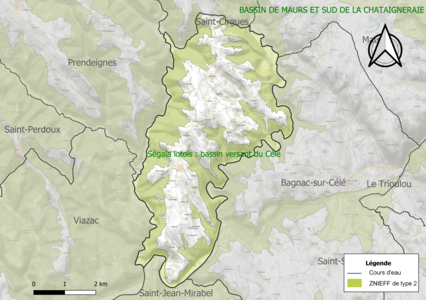 Carte de la ZNIEFF de type 2 sur la commune.