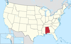 Zemljevid Združenih držav z označeno državo Alabama