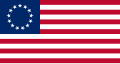 ?独立時の13星を表した「ベッツィー・ロス・フラッグ（Betsy Ross Flag）」、 当時は13個の星の配置が定められていなかったが、円形に配されたベツィー・ロス・フラッグが採用された