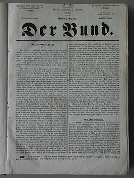 Voorpagina van de eerste uitgave van Der Bund van 1 oktober 1850.