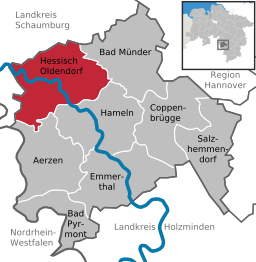 Läget för staden Hessisch Oldendorf i Landkreis Hameln-Pyrmont