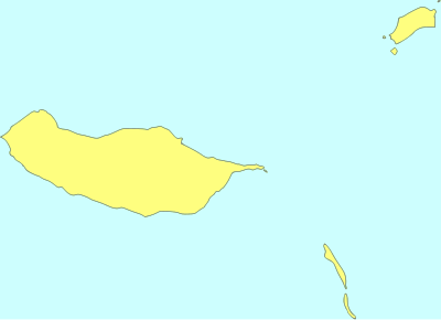 Mapa konturowa Madery, w centrum znajduje się punkt z opisem „Madera”, natomiast w prawym górnym rogu znajduje się punkt z opisem „Porto Santo”
